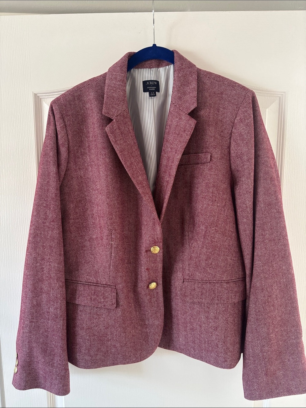 J. Crew Pink Herringbone Blazer with Gold Buttons